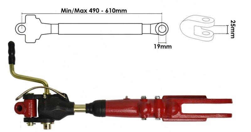 Liftspindel Min/Max 490/610mm Gaffel ende 25mm