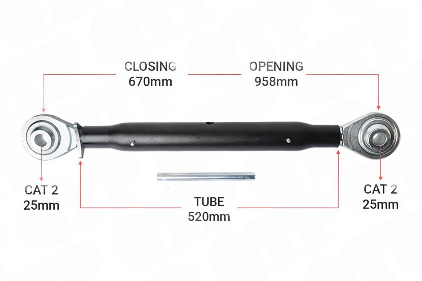 Topstang Cat 2 / 2 Kugle Kugle 520mm Heavy Duty | BB22520