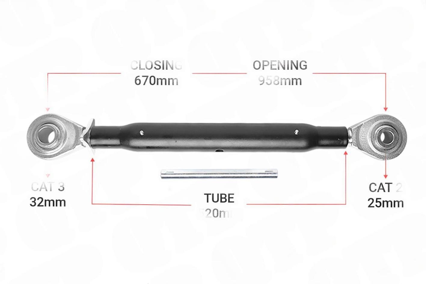 Topstang Cat 3 / 2 Kugle Kugle 520mm Heavy Duty | BB32520