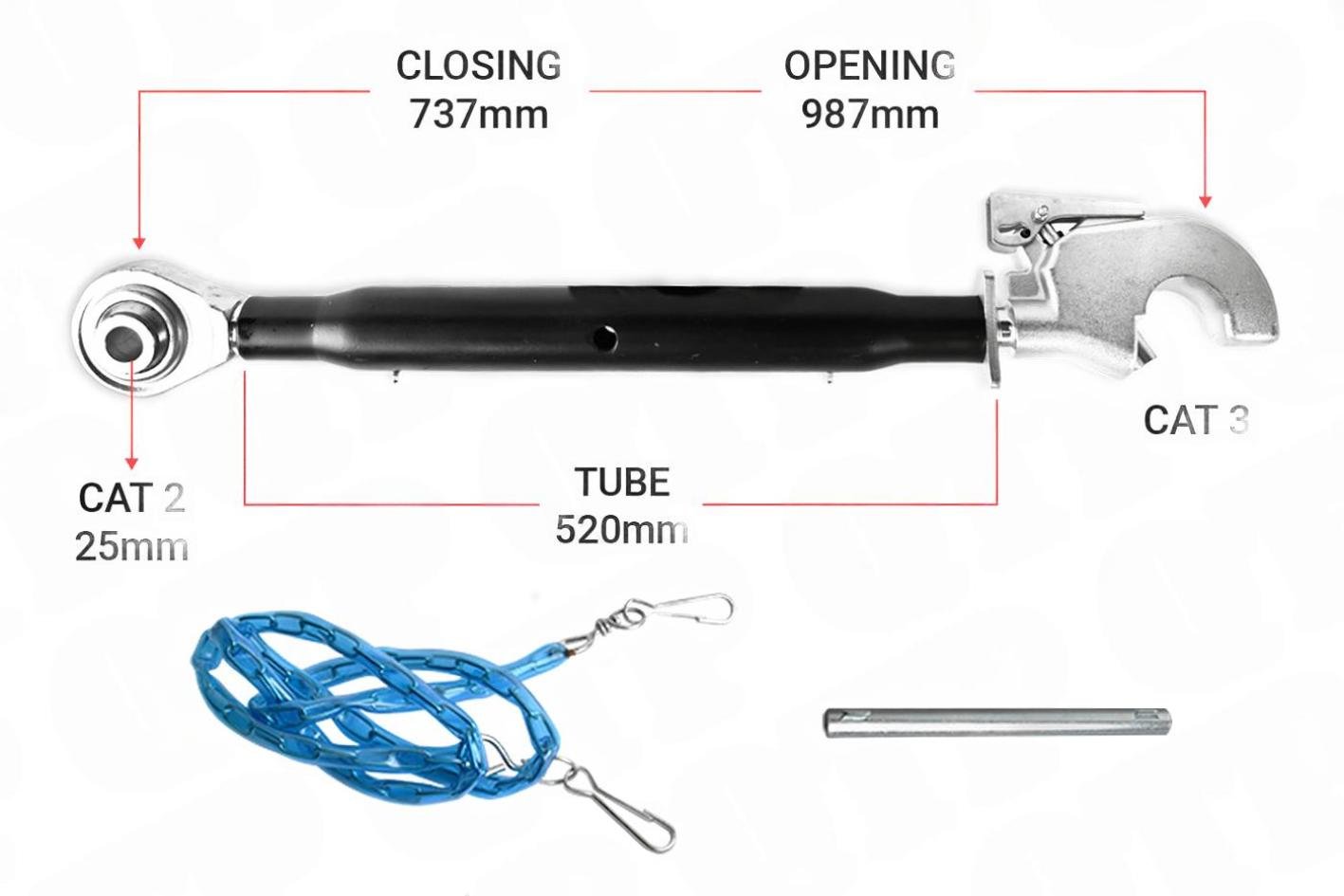 Topstang Cat 2 / 3 Kuglekrog | 520mm Heavy Duty | BH23520