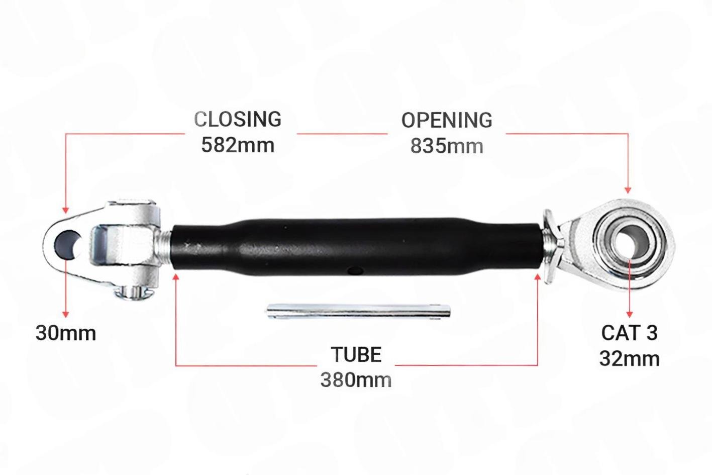 Topstang Cat 30mm / 3-leddet kugle 380mm Heavy Duty | 