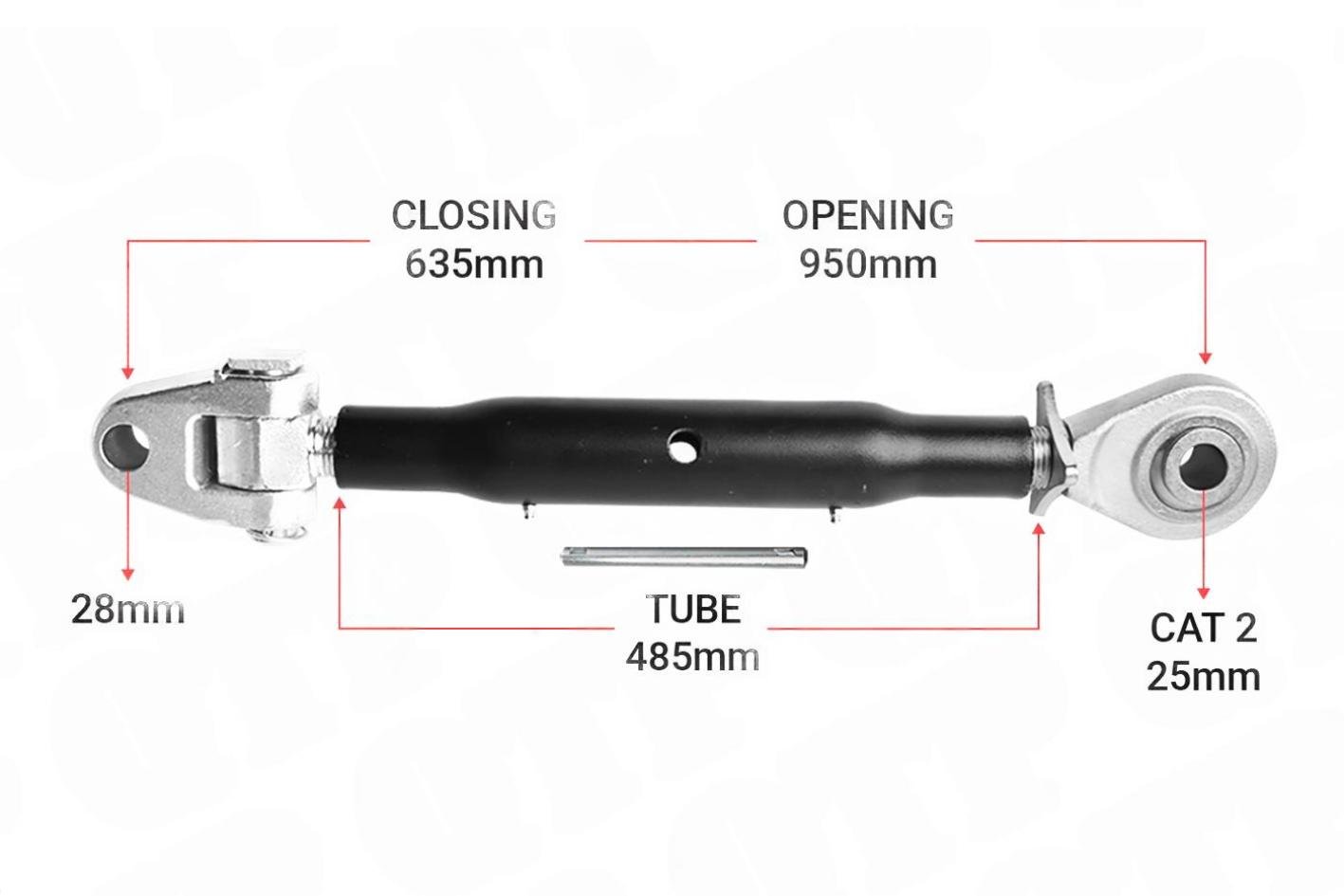 Topstang Cat 28mm / 2 Ledkugler 520mm Heavy Duty | KB282520