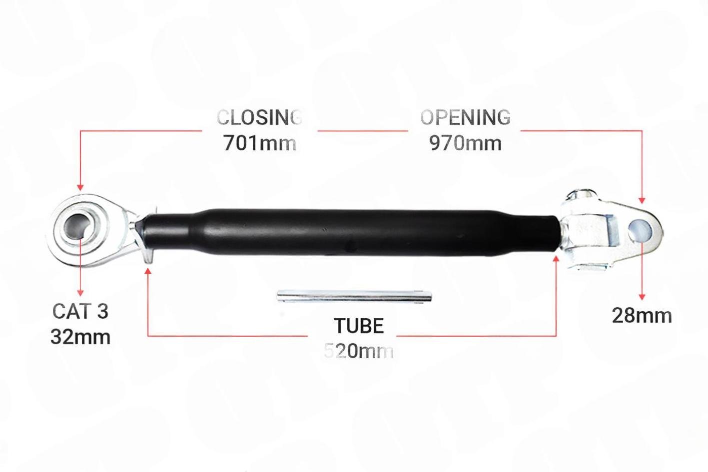 Topstang Cat 28mm / 3-leddet kugle 520mm Heavy Duty | KB283520