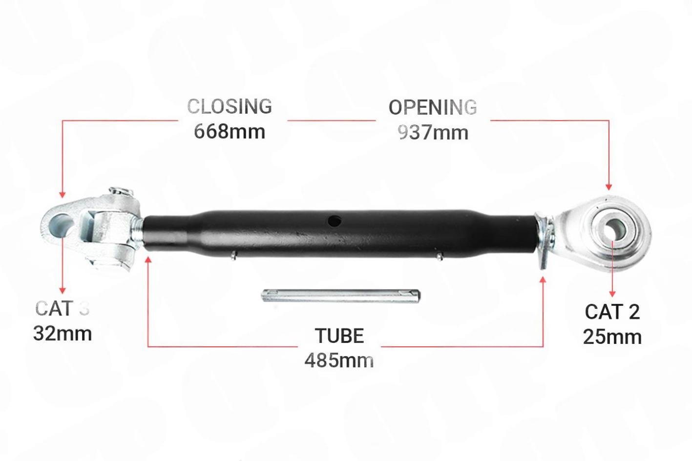 Heavy Duty Top Link Cat 3 / 2 Knuckle Ball 485mm | KB32485