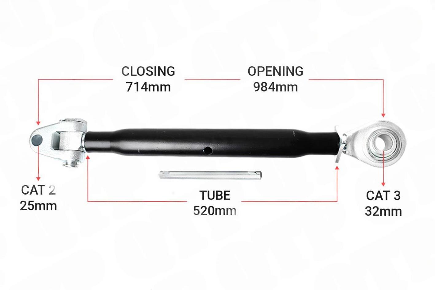 Topstang Cat 2 / 3 Kugleled 520mm Heavy Duty | KB23520