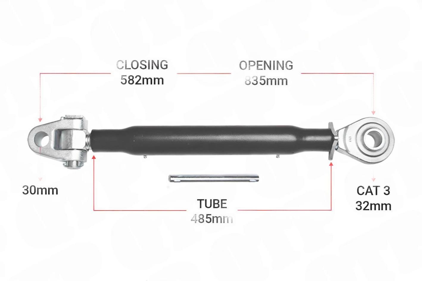 Topstang Cat 30mm / 3-leddet kugle 485mm Heavy Duty | KB303485