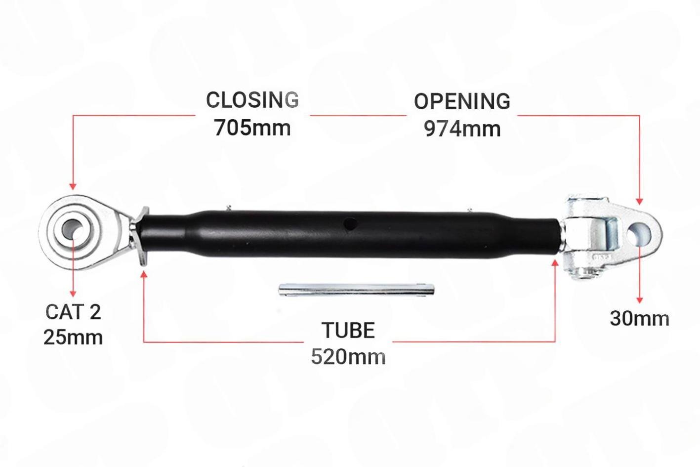 Heavy Duty Top Link Cat 30mm / 2 Knuckle Ball 520mm