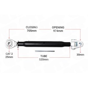 Heavy Duty Top Link Cat 30mm / 2 Knuckle Ball 520mm