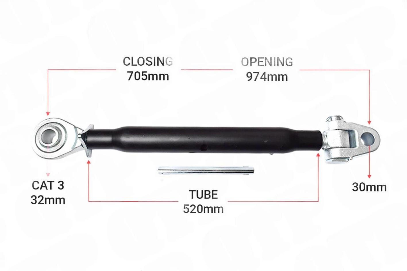 Topstang Cat 30mm / 3-leddet kugle 520mm Heavy Duty | KB303520