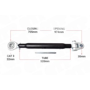 Topstang Cat 30mm / 3-leddet kugle 520mm Heavy Duty | KB303520