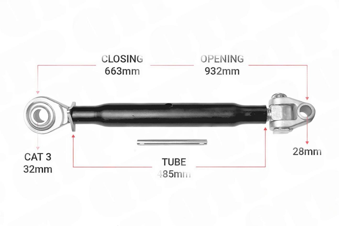 Topstang Cat 28mm / 3-leddet kugle 485mm Heavy Duty | KB283485 | S99526