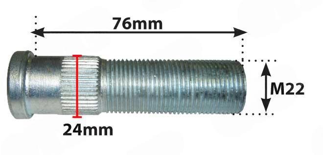 Hjulbolt til bremset aksel 22mm