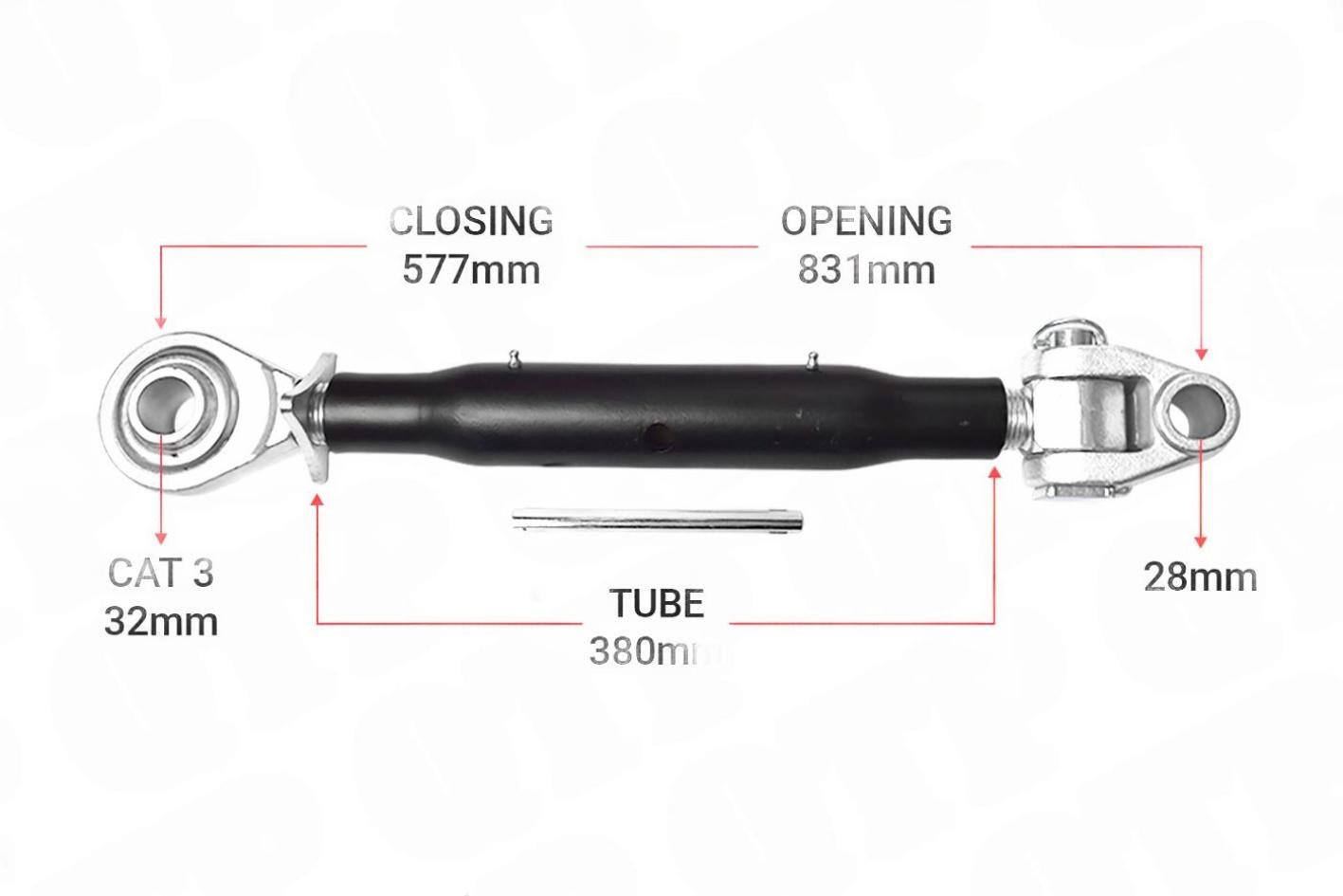 Topstang Cat 28mm / 3-leddet kugle 380mm Heavy Duty | KB283380 | S99512