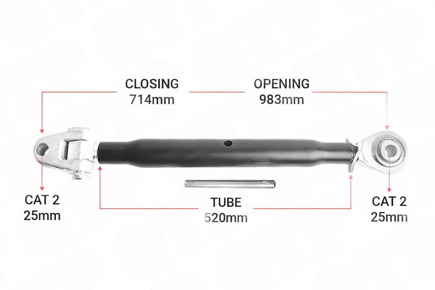 Topstang Cat 2 / 2 Kugleled 520mm Heavy Duty | KB22520