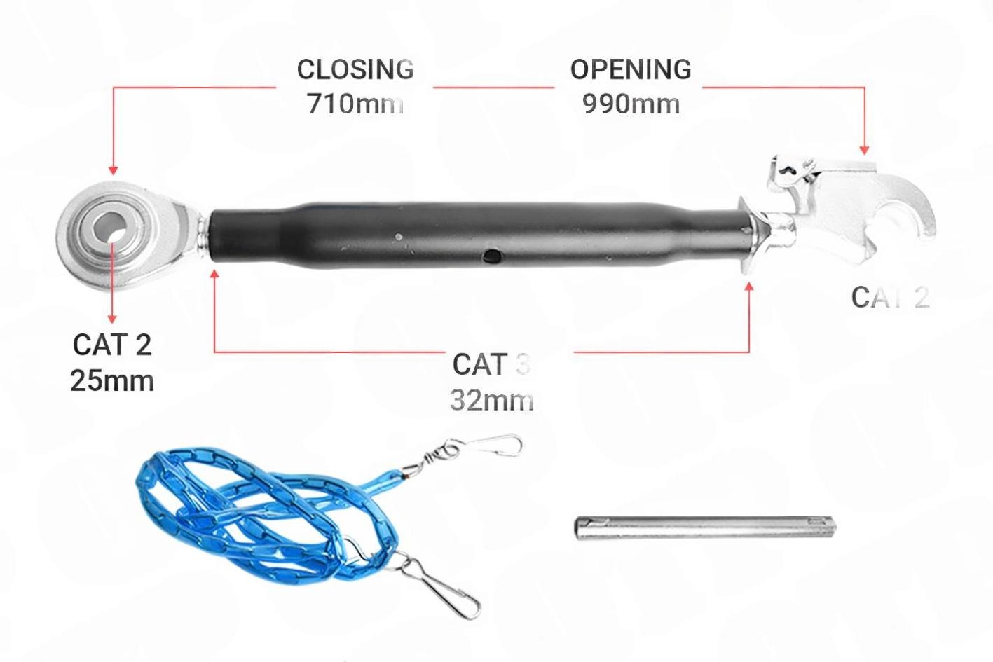 Topstang Cat 2 / 2 Kuglekrog 485mm Heavy Duty | BH22485 | S19030