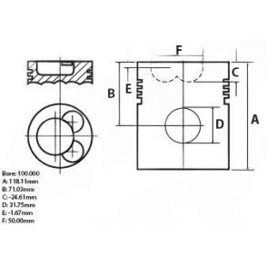 Stempel og stempelstift Fordson Major 100mm 1952-1956