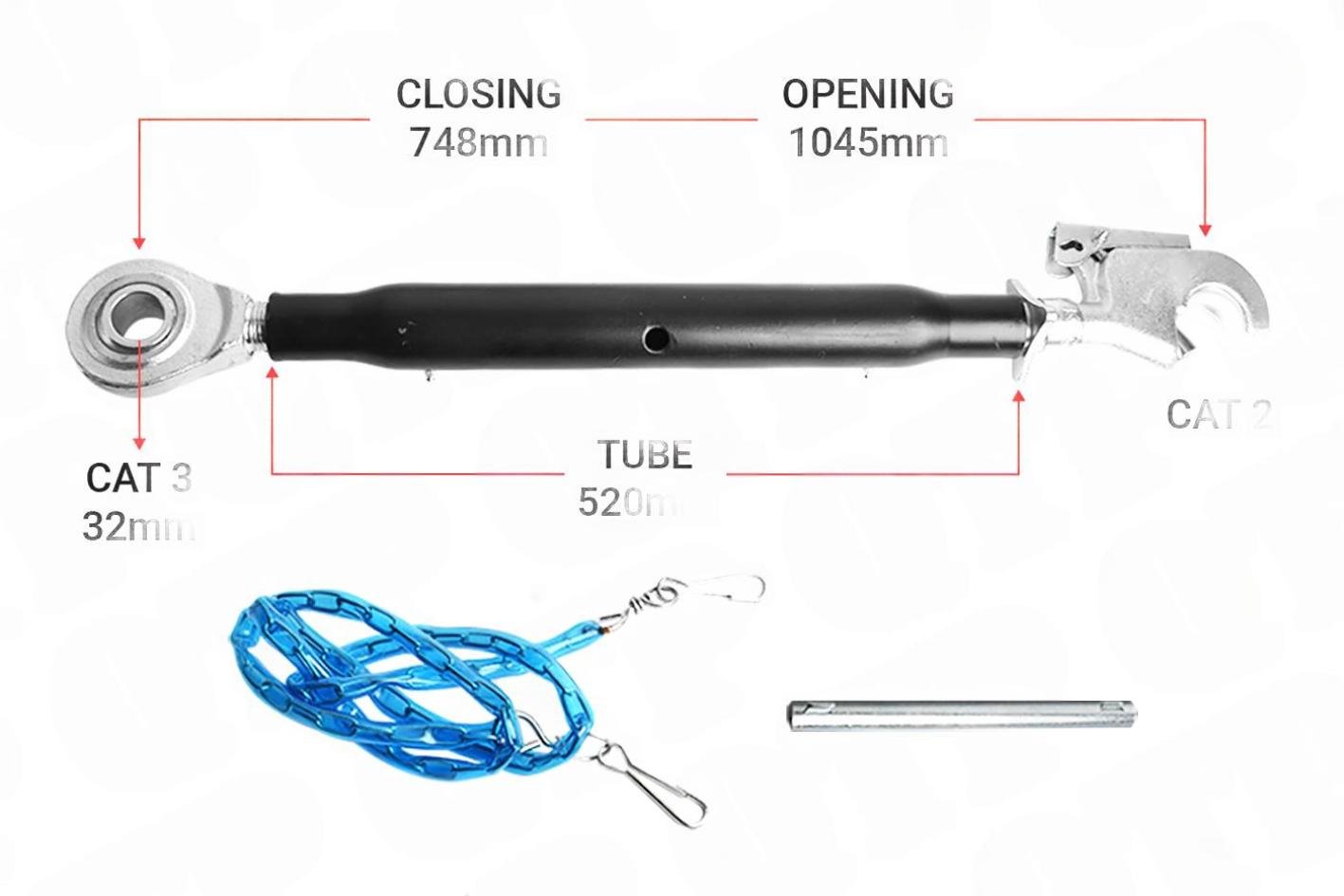 Topstang Cat 3 / 2 Kuglekrog 520mm Heavy Duty | BH32520