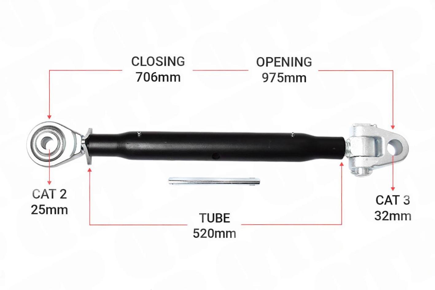 Topstang Cat 3 / 2 Ledkugle 520mm Heavy Duty | KB32520